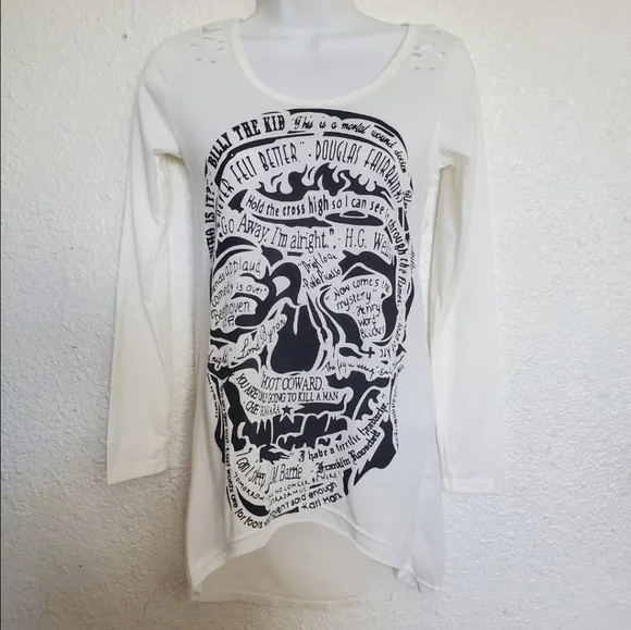 Skull Shirt Streetwear Grunge Punk Rock Artsy Quotes Unique Cream Women (XS-S) - Picture 2 of 16